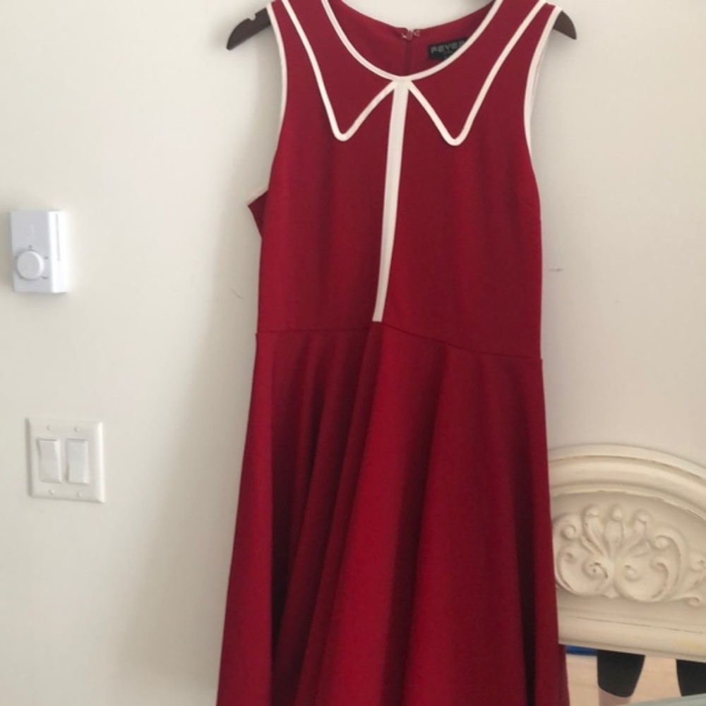 Red A-Line Fever London Dress with White Piping